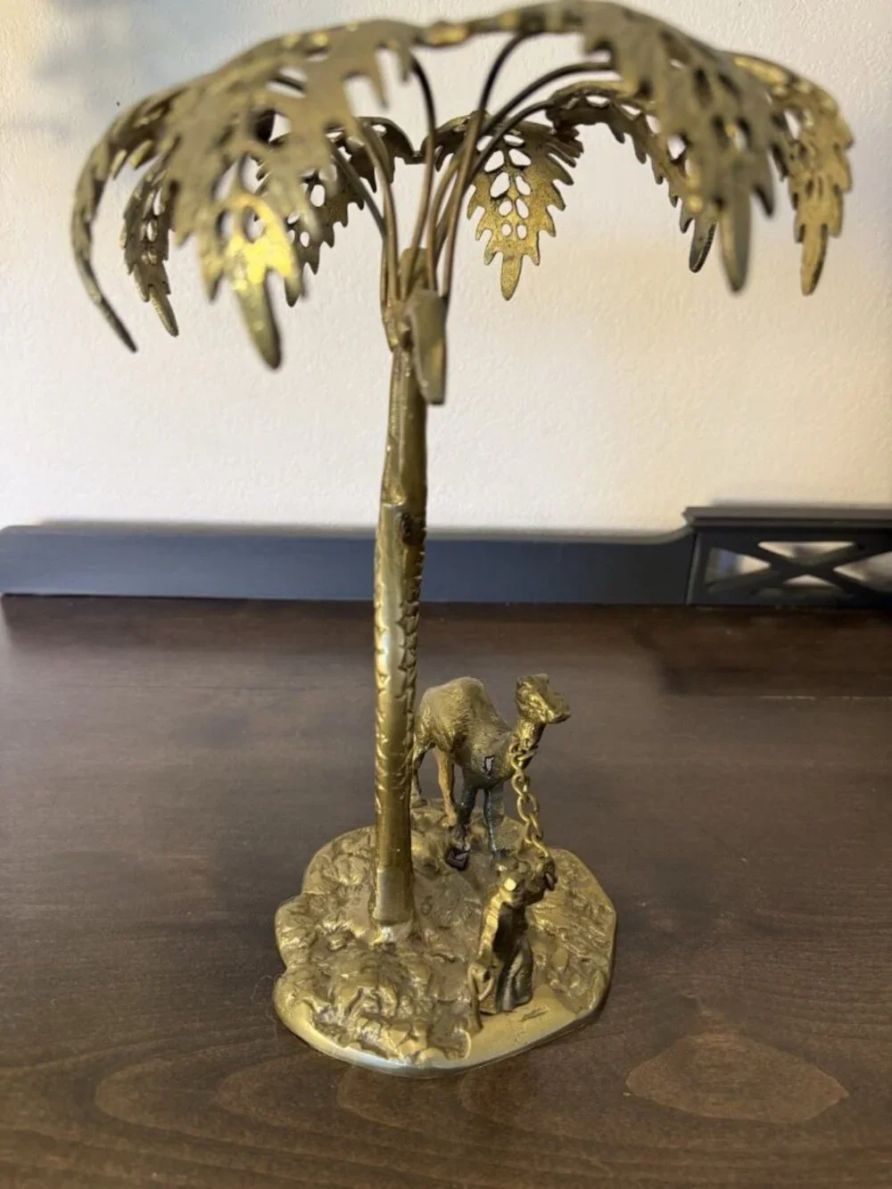 Vintage Bronze/Brass Sculpture Man with a Camel under a Palm Tree